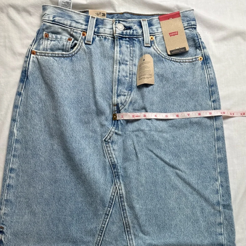 Levis Ankle Column Skirt Light‎ Wash Denim Maxi Raw Hem Womens 26